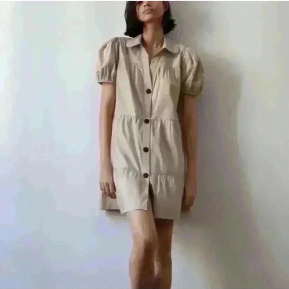 ZARA Midi Button Down Dress with Puff Sleeves